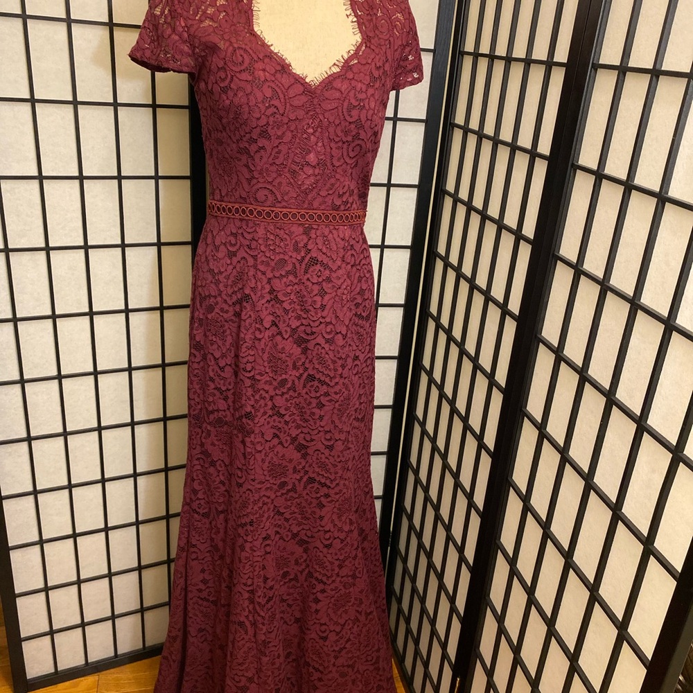 JS Collections Red Sequin Gown V-Neck Flutter Sleeve